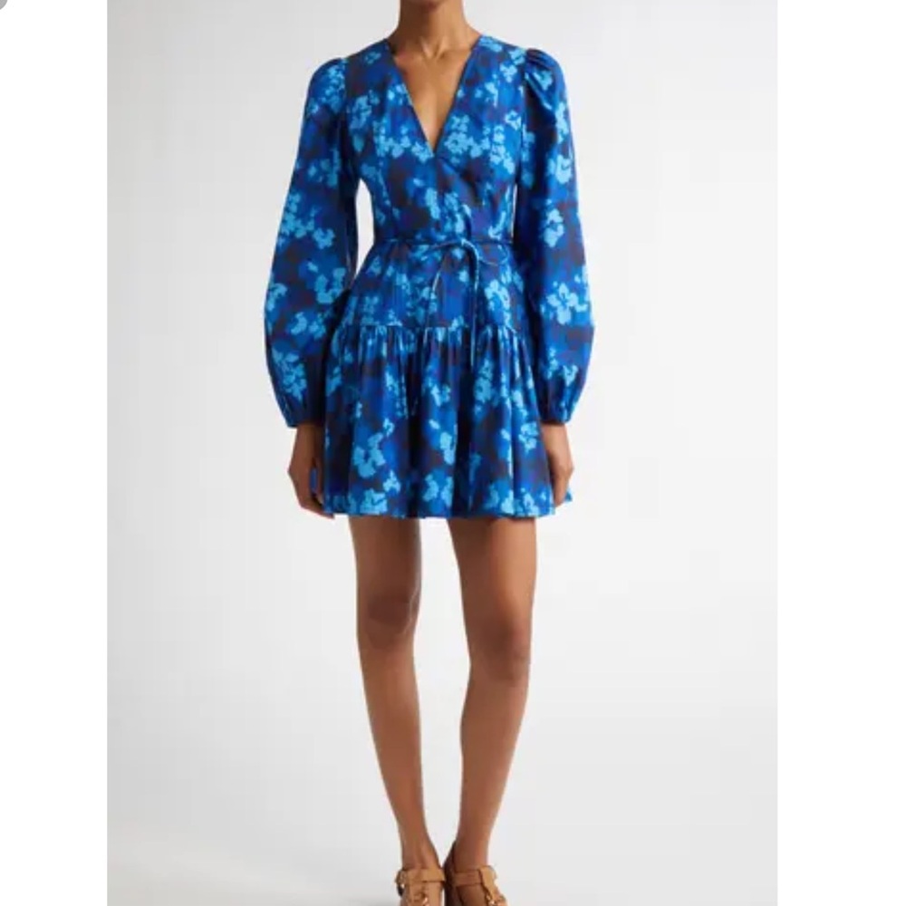 Ulla Johnson Anita Printed Mini Dress Size 8 Women Long Sleeve Cotton V Neck